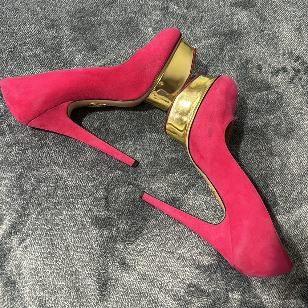 Charlotte Olympia Shoes Size 37 Pink and Gold - Picture 5 of 12